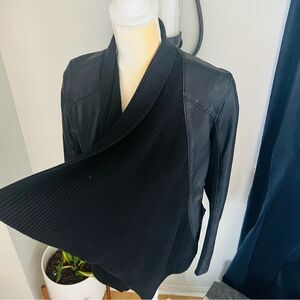 Blank NYC Drape Front Open Waterfall Faux Leather Wrap Moto Jacket, Black, Small
